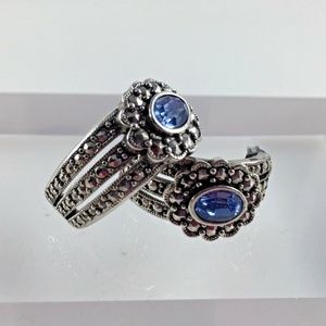 Marcasite Blue Rhinestone Earrings Silver Tone